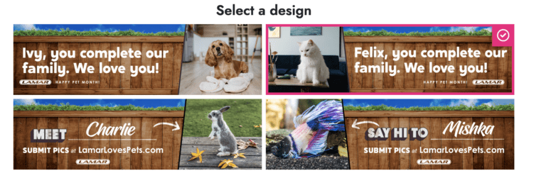 Free Pet Photo and Shout Out on a Billboard