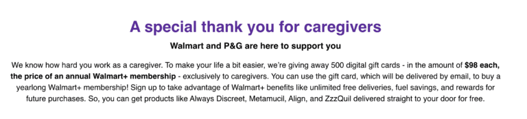 FREE Walmart Gift Card for Caregivers