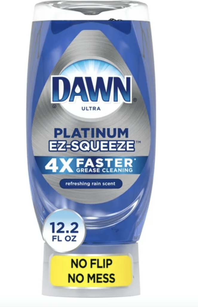 Dawn platinum ez-squeeze, the fastest and mess-free dish soap.