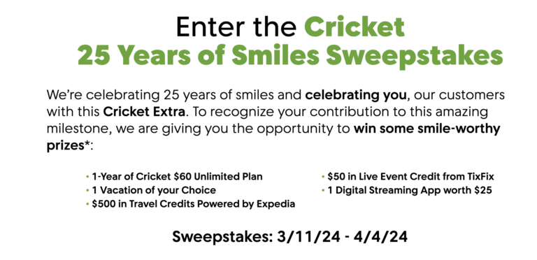 Unlock Your Chance to Win in the Cricket Wireless 25 Years of Smiles Sweepstakes!