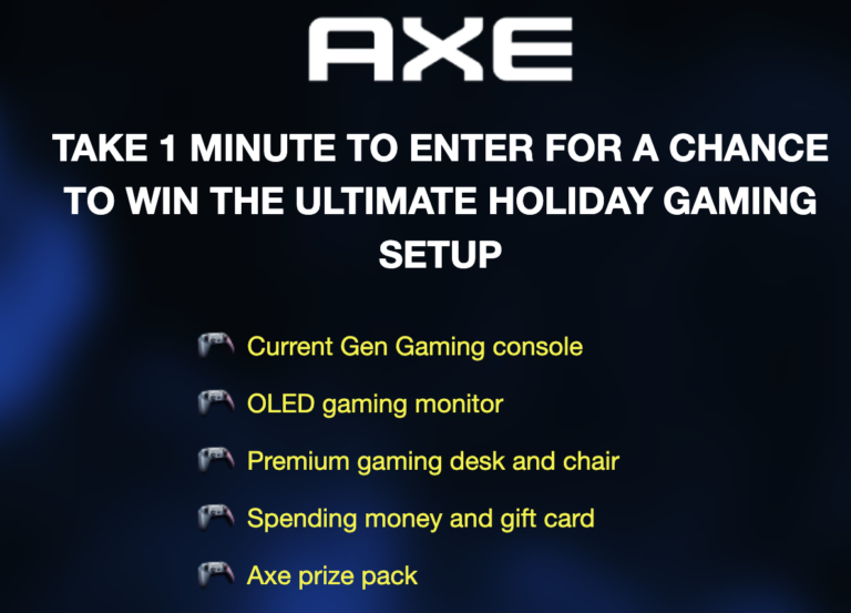 Win Big with the AXE Holiday Sweepstakes: Gaming Console, $750, and More!