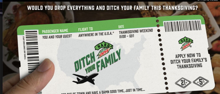 HARD MTN DEW Ditch Your Family Contest – Win a $10,000 Thanksgiving Getaway!
