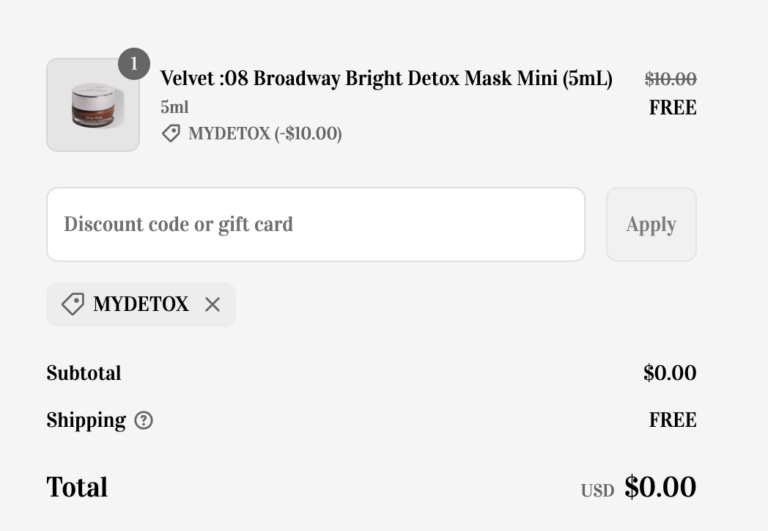 Get a FREE Velvet :08 Broadway Bright Detox Mask Mini – Limited Time!