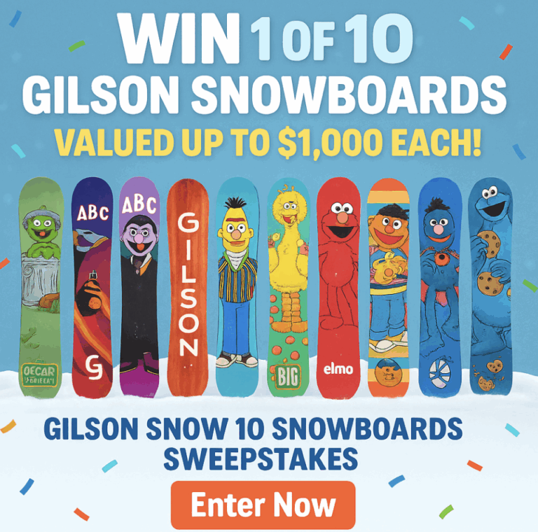 Win a Gilson Snow Snowboard Worth $1,000 in the 10 Snowboards Sweepstakes