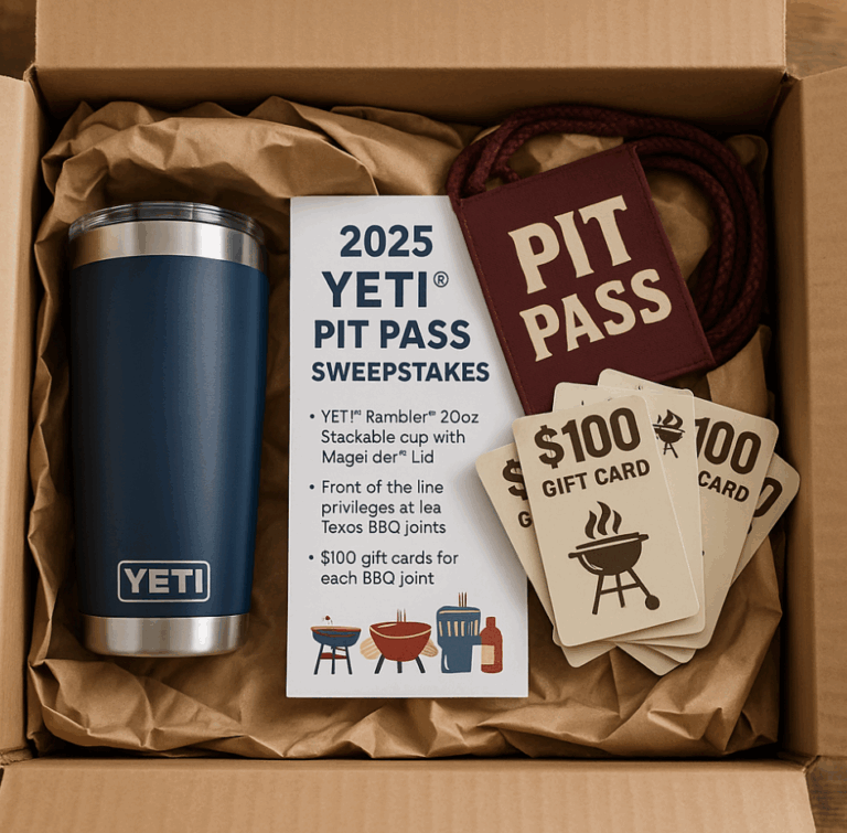 Win the Ultimate YETI® Pit Pass BBQ Sweepstakes — $1,000+ Texas Prize Experience!