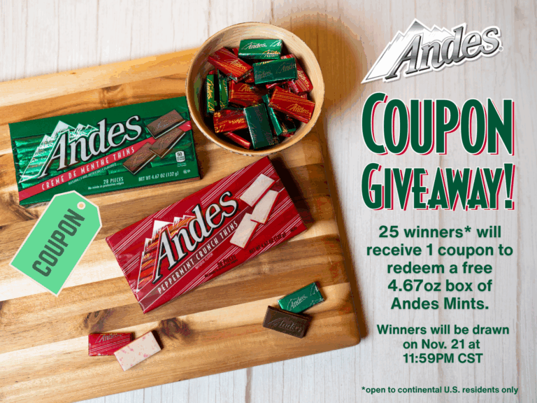 Free 4.67 oz Box of Andes Mints Coupon Sweepstakes — 25 Winners