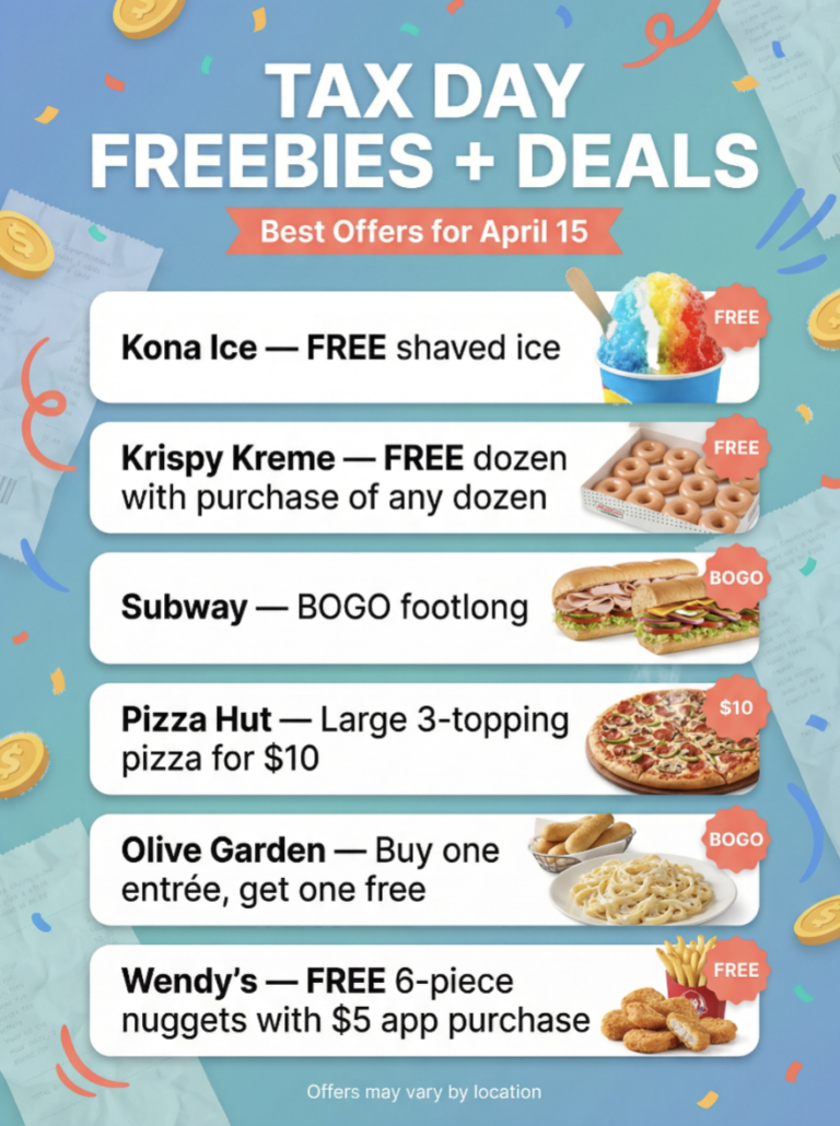Tax Day Freebies + Deals April 15th