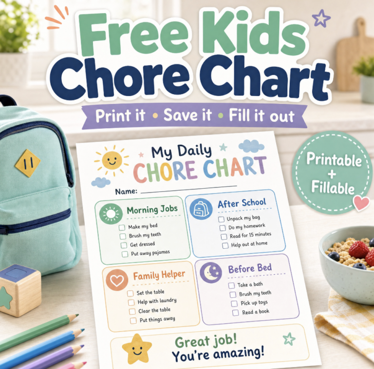 Free Kids Daily Chore Chart