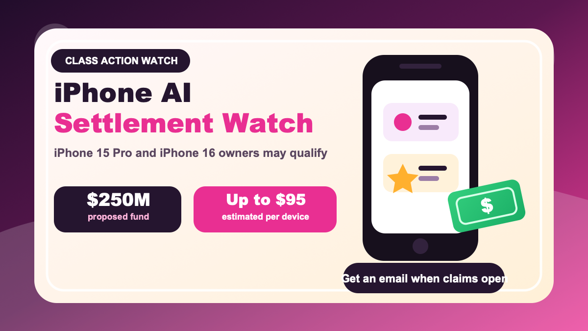 Apple Intelligence class action settlement watch for iPhone owners