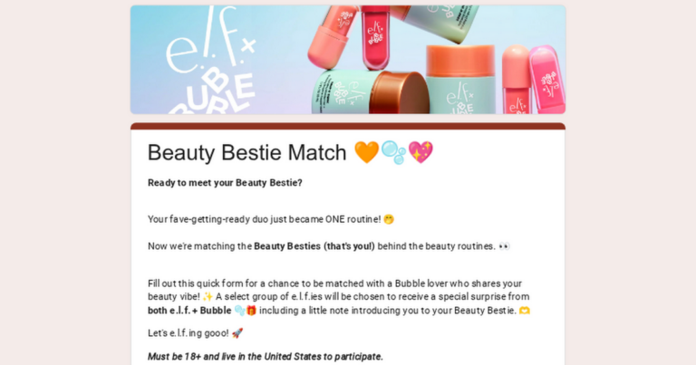 2026 Free e.l.f. + Bubble Beauty Bestie Surprise Opportunity: How to Apply