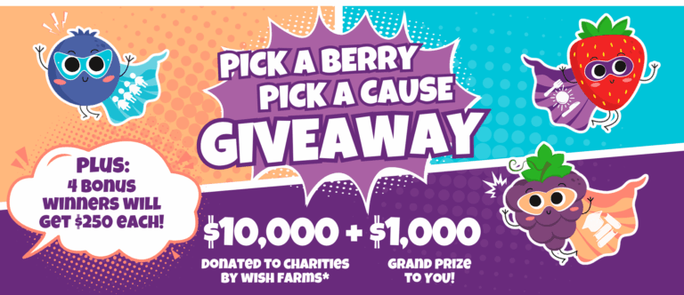 5 Winners Get Visa Gift Cards in the Wish Farms Pick a Berry, Pick a Cause Sweepstakes