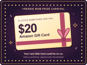 $20 Amazon Gift Card prize illustration for the Freebie Mom October Carnival; Amazon is not the sponsor