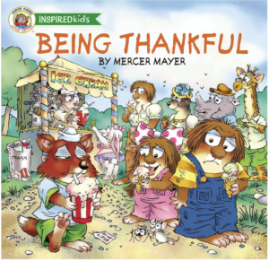 Cover of Being Thankful by Mercer Mayer featuring Little Critter at an ice cream stand