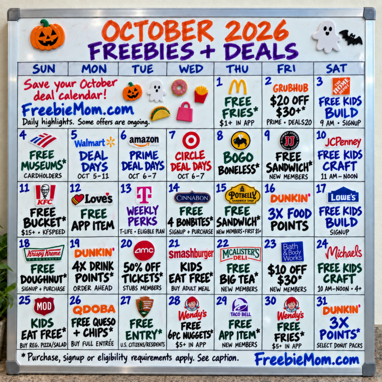 October 2026 Freebies & Deals: Food, Kids’ Events + Calendar