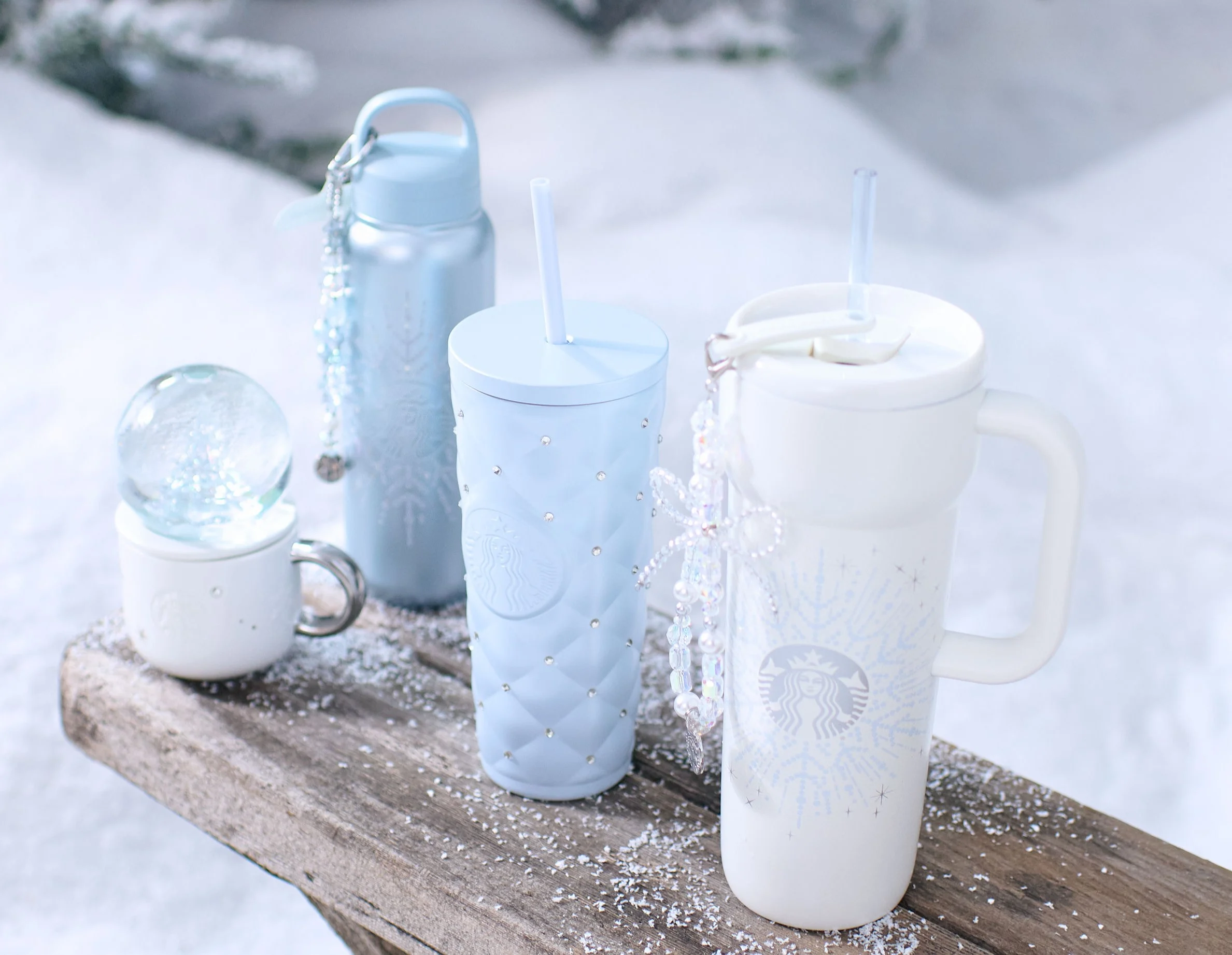 Official 2026 Starbucks Winter Wonderland collection with pale-blue and white drinkware